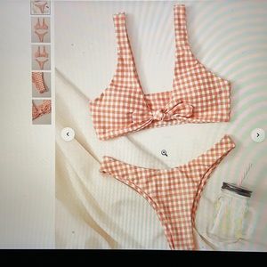 Gingham knot front high cut bikini